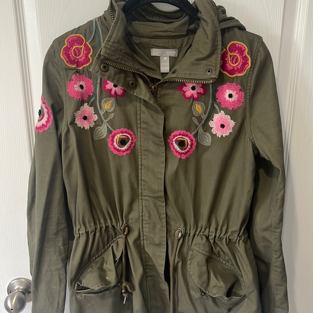 Aqua Embroidered/Beaded Green Cargo Jacket